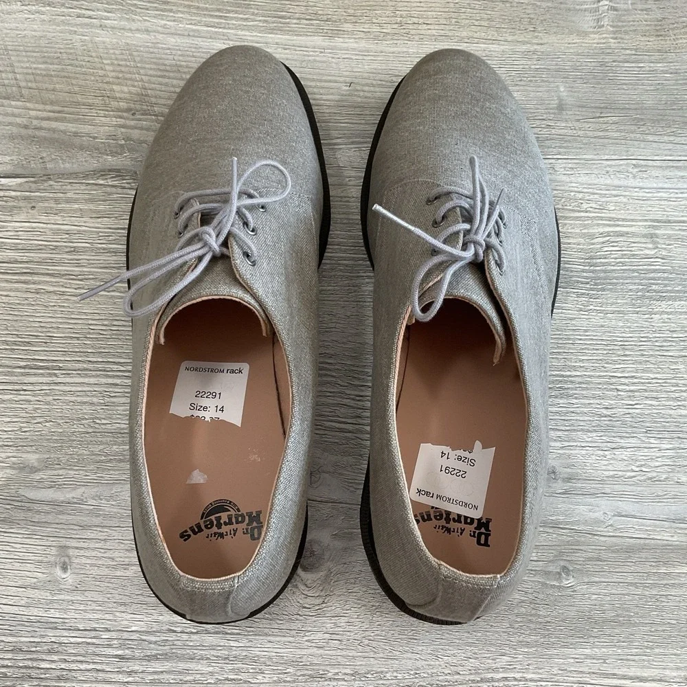 Dr Doc Martens Lester 3 Eye Canvas Oxford Casual Dress Shoes Gray Men's Size 14